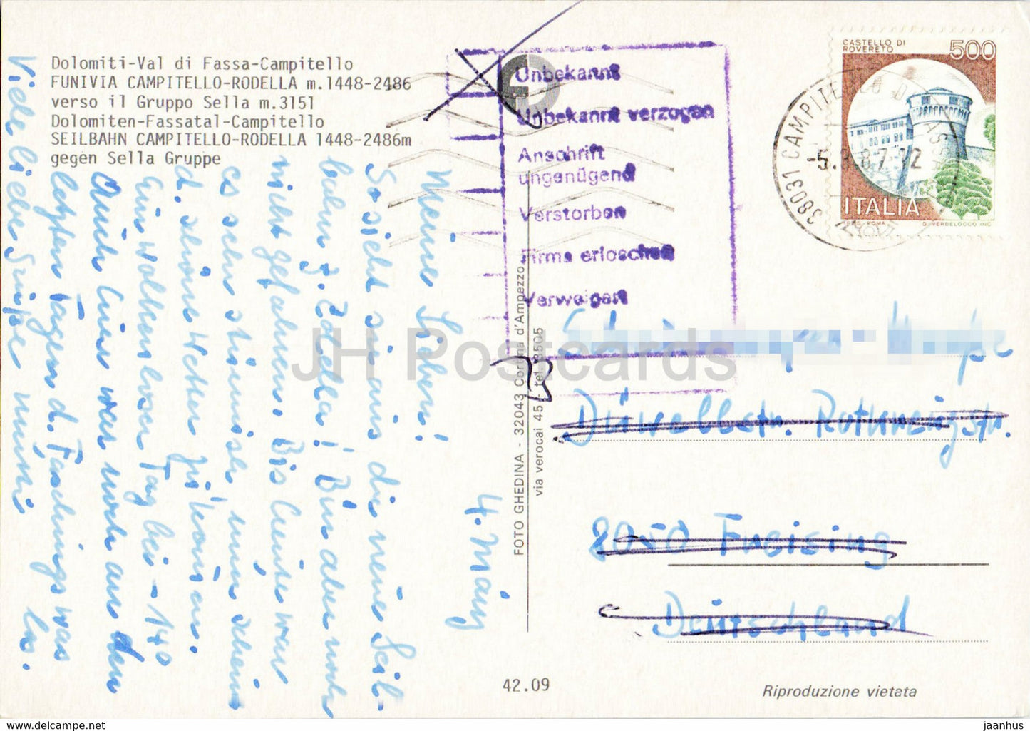 Dolomiti - Val di Fassa - Campitello - Funivia Campitello Rodella - cable car - 1987 - Italy - used