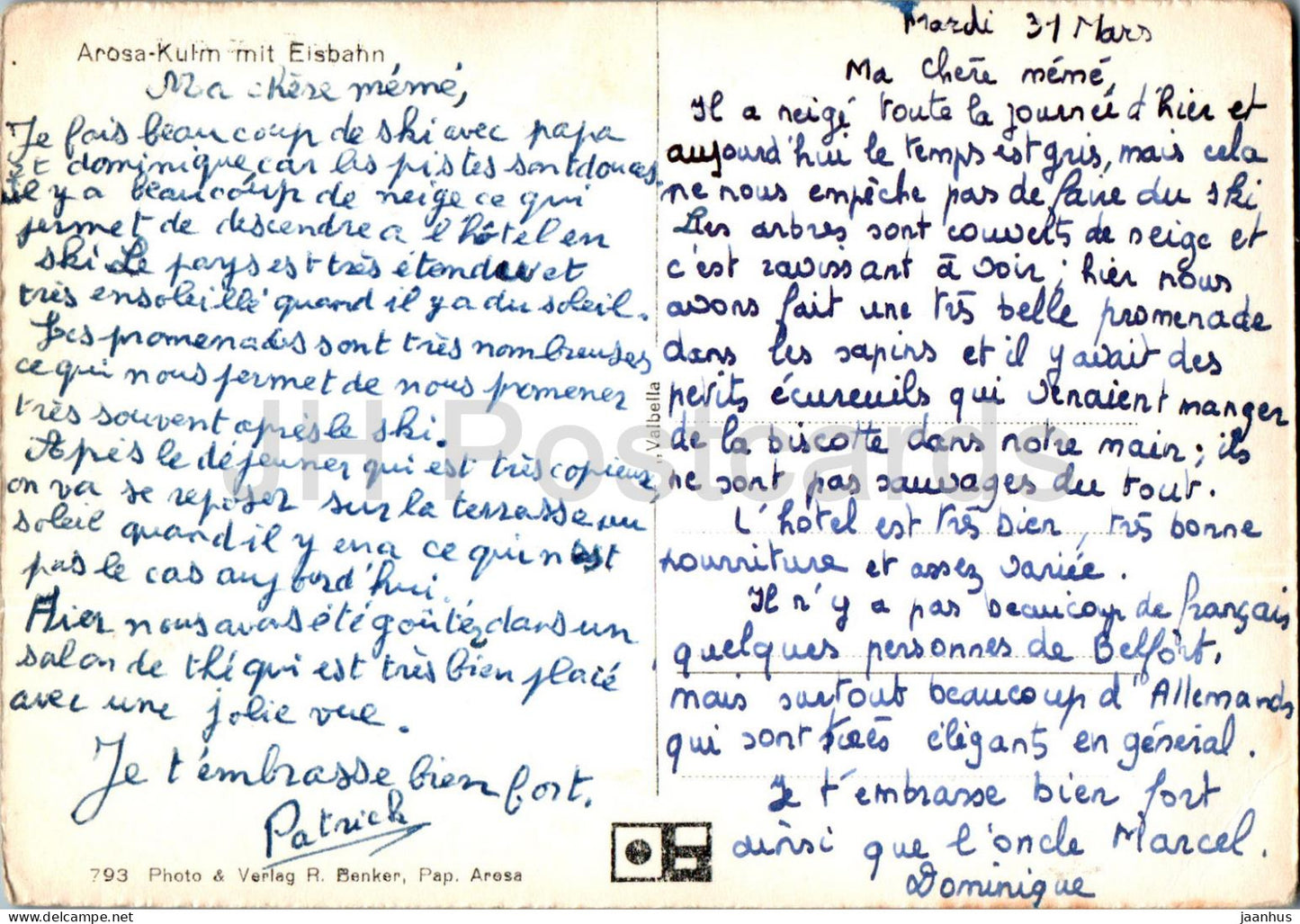 Arosa Kulm mit Eisbahn - 793 - old postcard - Switzerland - used