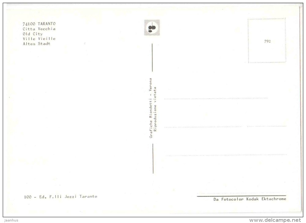 Citta Vecchia - Old City - Taranto - Puglia - 74100 - 100 - Italia - Italy - unused - JH Postcards