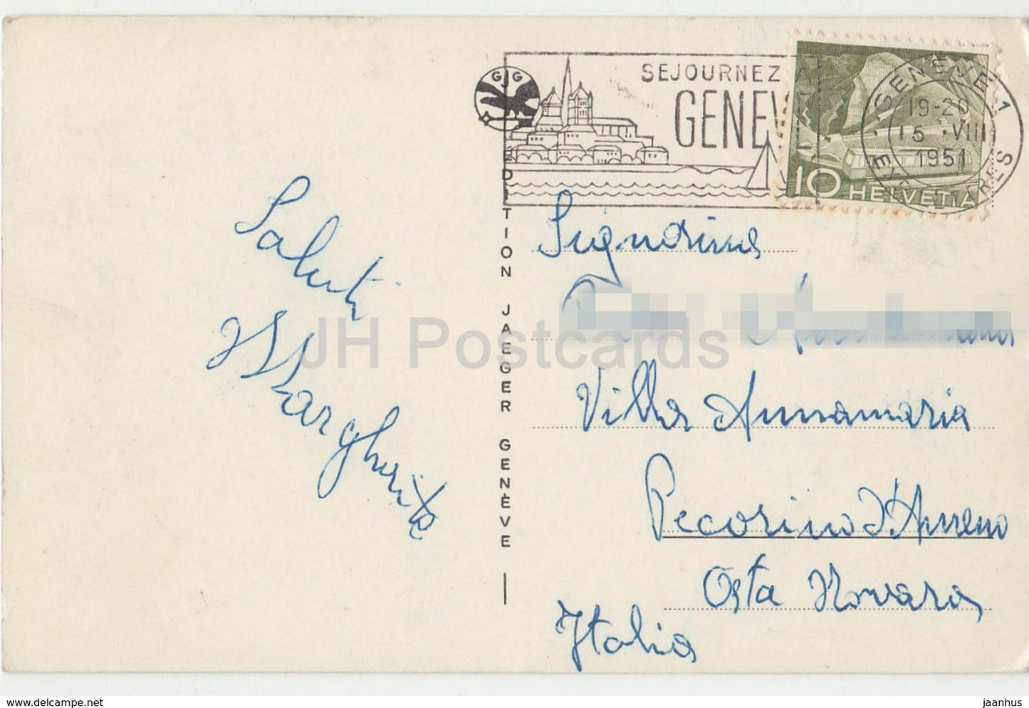 Geneve - Geneva - Souvenir de Geneve - La Rade - boat - bridge - multiview - 6043 - Switzerland - 1951 - used