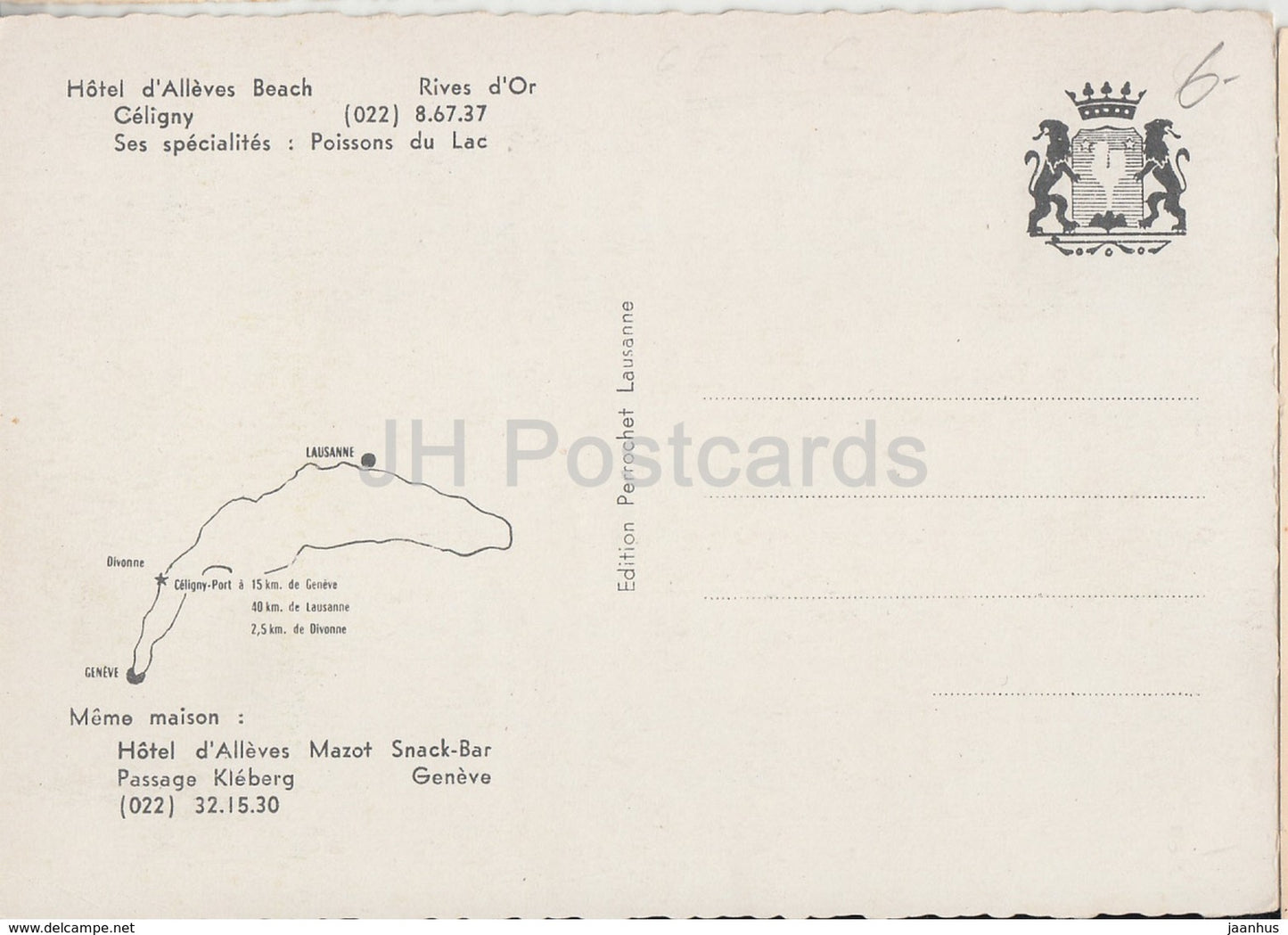 hotel d'Alleves Beach - Rives d'Or - steamer - passenger ship - Switzerland - unused