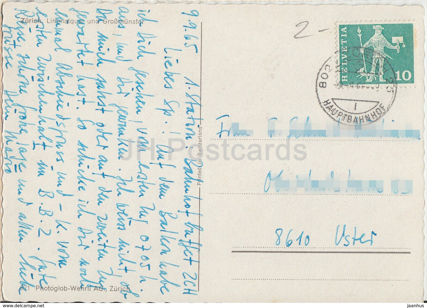 Zurich - Limmatquai und Grossmunster - bateau - 971 - 1965 - Suisse - d'occasion