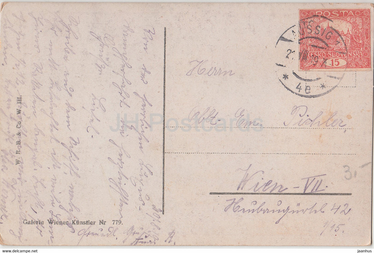 peinture de Hans Zatzka - Ein Brieflein an Ihn - Wiener Kunstler - Art autrichien - carte postale ancienne - 1919 Autriche - utilisé