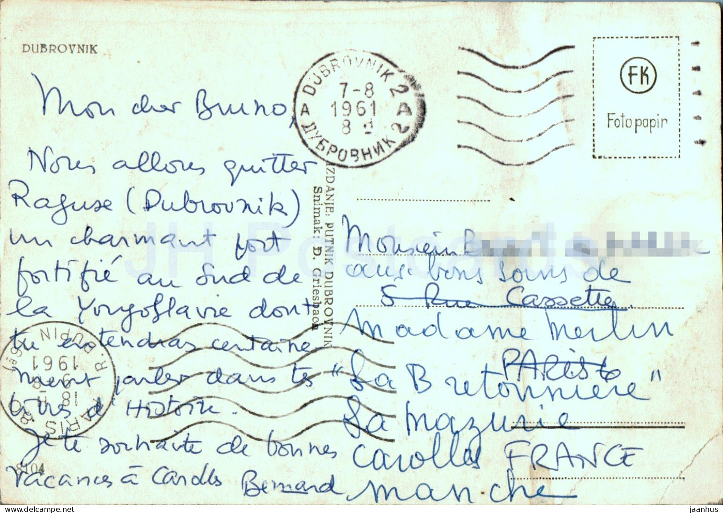 Dubrovnik - FK - 1961 - Croatie - Yougoslavie - d'occasion