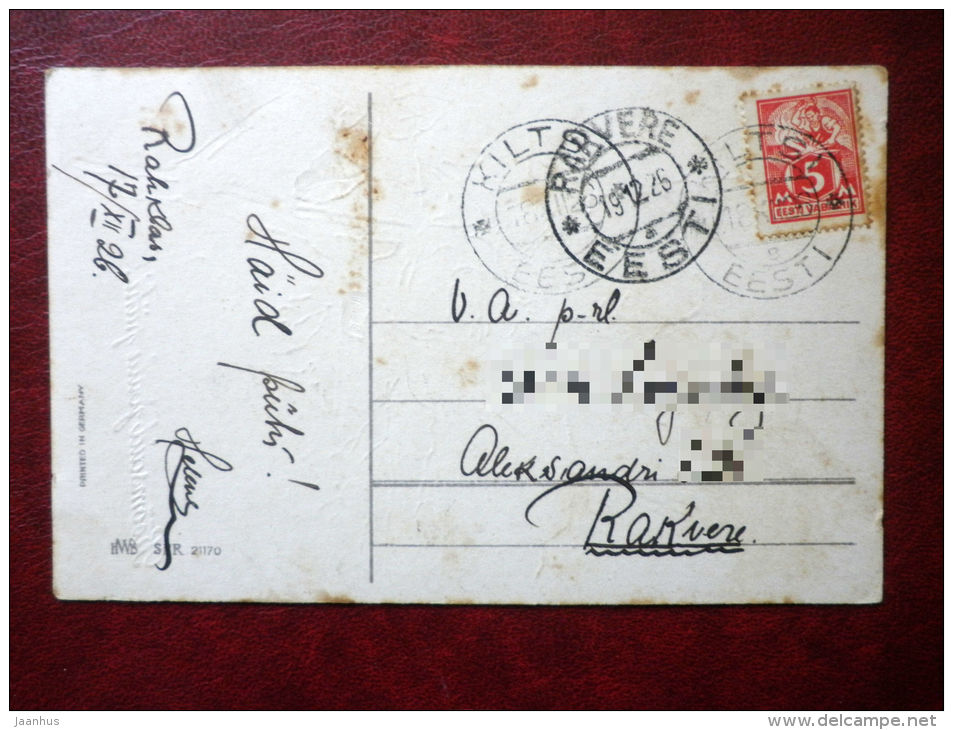 Christmas Greeting Card - birds - bullfinches - 21170 - circulated in Estonia 1926 , Kiltsi , Rakvere - Germany - used - JH Postcards