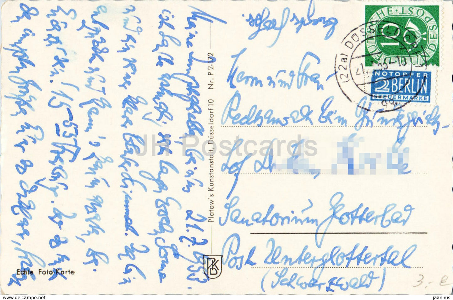 Düsseldorf - Schwanenspiegel mit Landtag - carte postale ancienne - 1953 - Allemagne - utilisé