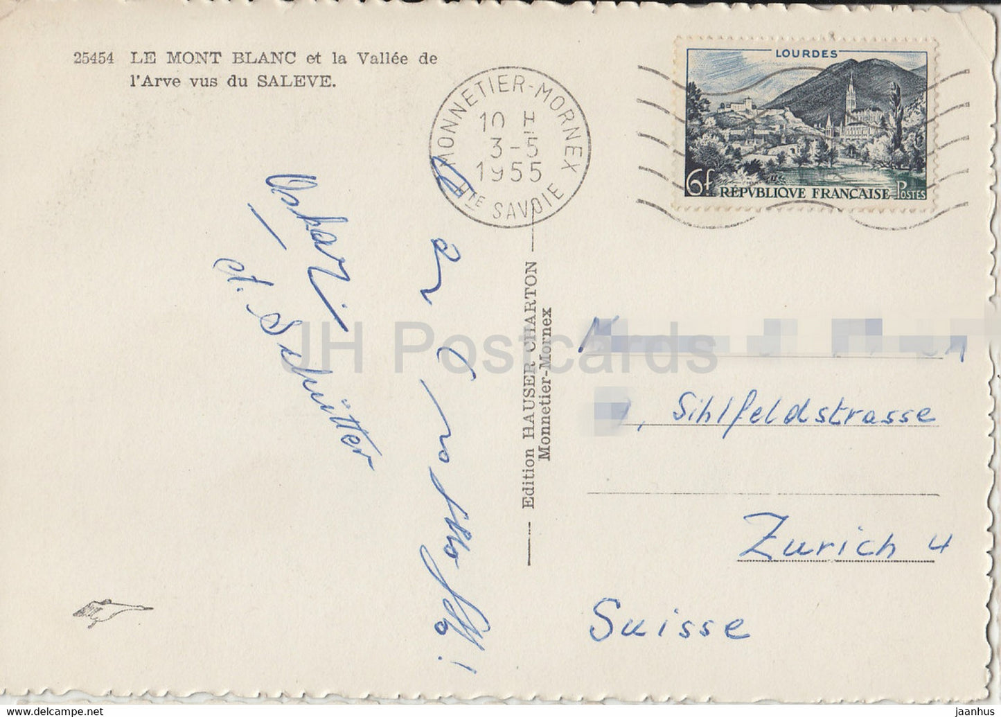 Le Mont Blanc et la Vallée de l'Arve vu du Salève - carte postale ancienne - 1955 - France - occasion