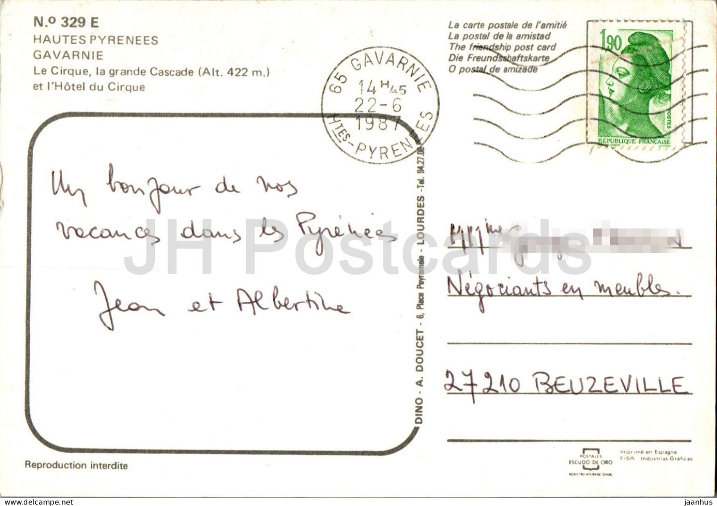 Hautes Pyrénées - Gavarnie - Le Cirque la Grande Cascade et l'Hôtel du Cirque - hôtel - 1987 - France - occasion