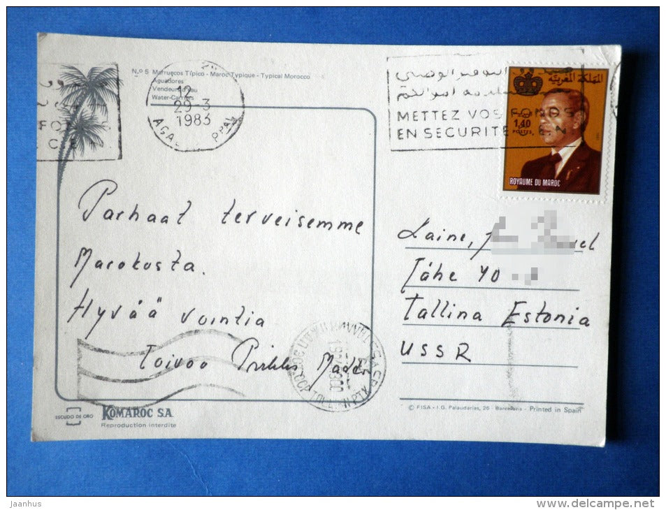 Water Carriers - Typical Morocco - bells - sent from Morocco to Estonia USSR 1983 , Tallinn - Morocco - used - JH Postcards