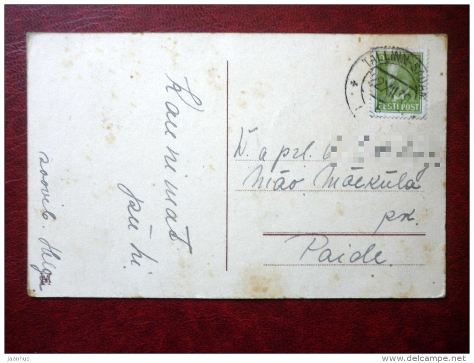 Christmas Greeting Card - child in bed - stars - HM - circulated in Estonia 1938 , Tallinn-Sadam - Estonia - used - JH Postcards