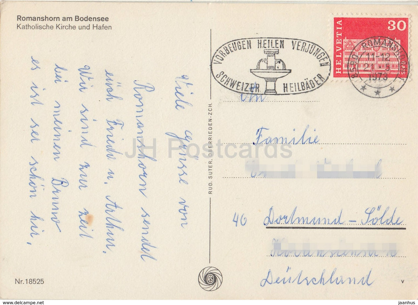 Romanshorn am Bodensee - Katholische Kirche und Hafen - church - ship - barge - multiview - Switzerland - 1973 - used