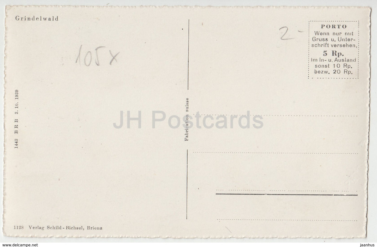 Grindelwald - Wetterhorn - Schreckhorn - Eiger - Mönch - 1128 - Schweiz - alte Postkarte - unbenutzt