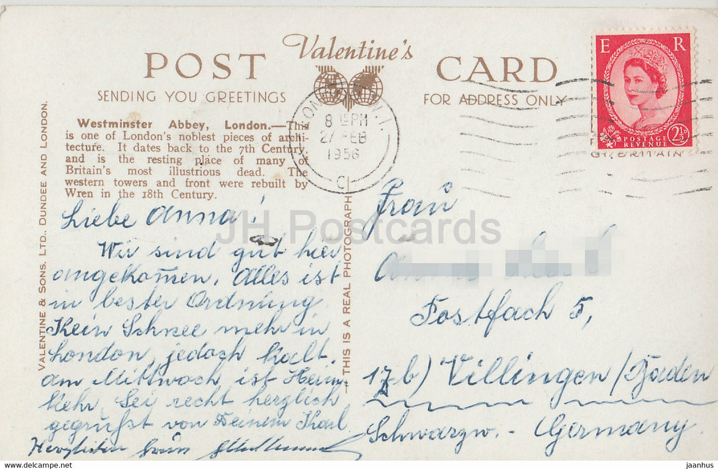 London - Westminster Abbey - West Towers - 6047 - old postcard - 1956 - United Kingdom - England - used