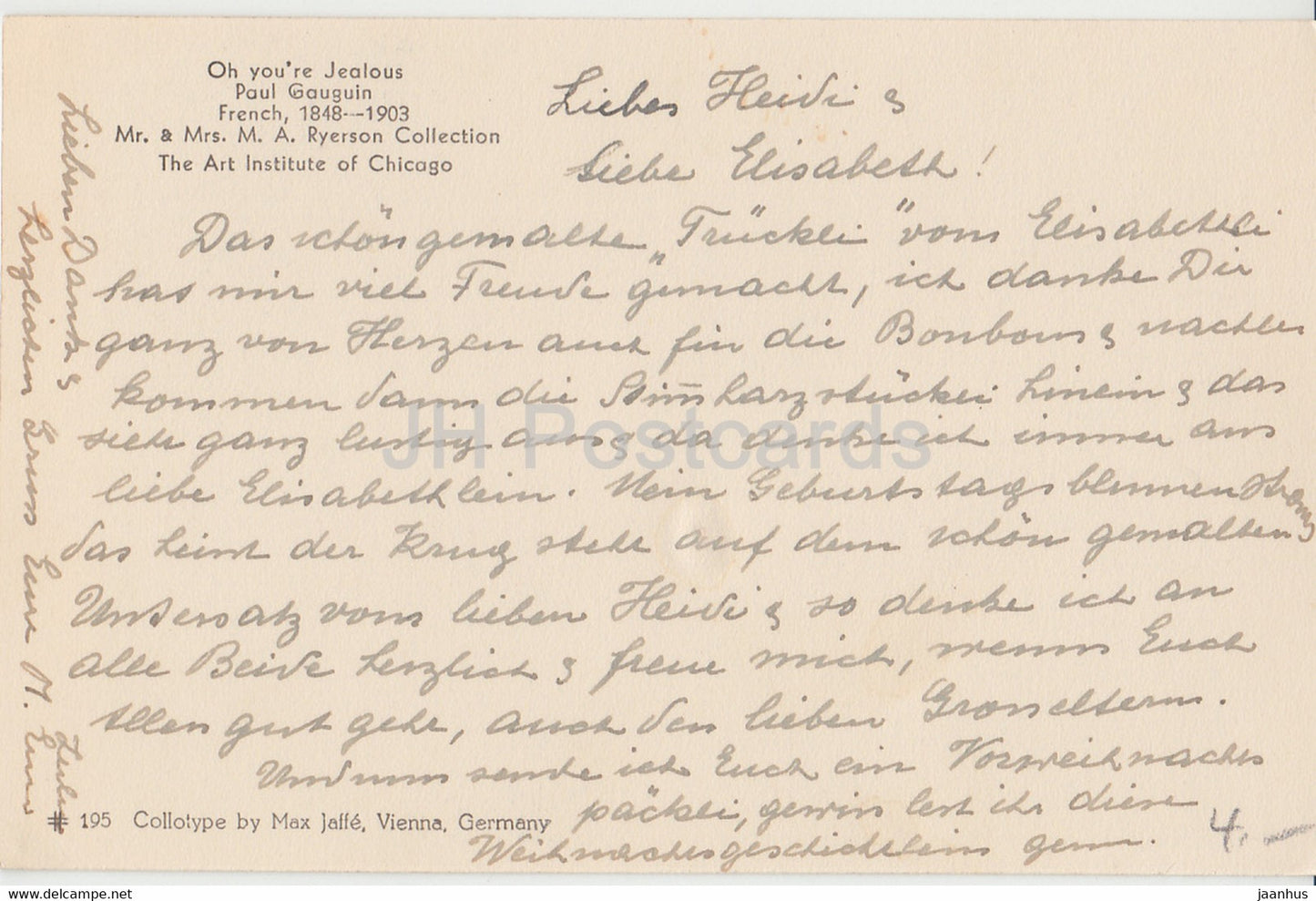 painting by Paul Gauguin - Oh You're Jelaous - French art - old postcard - used