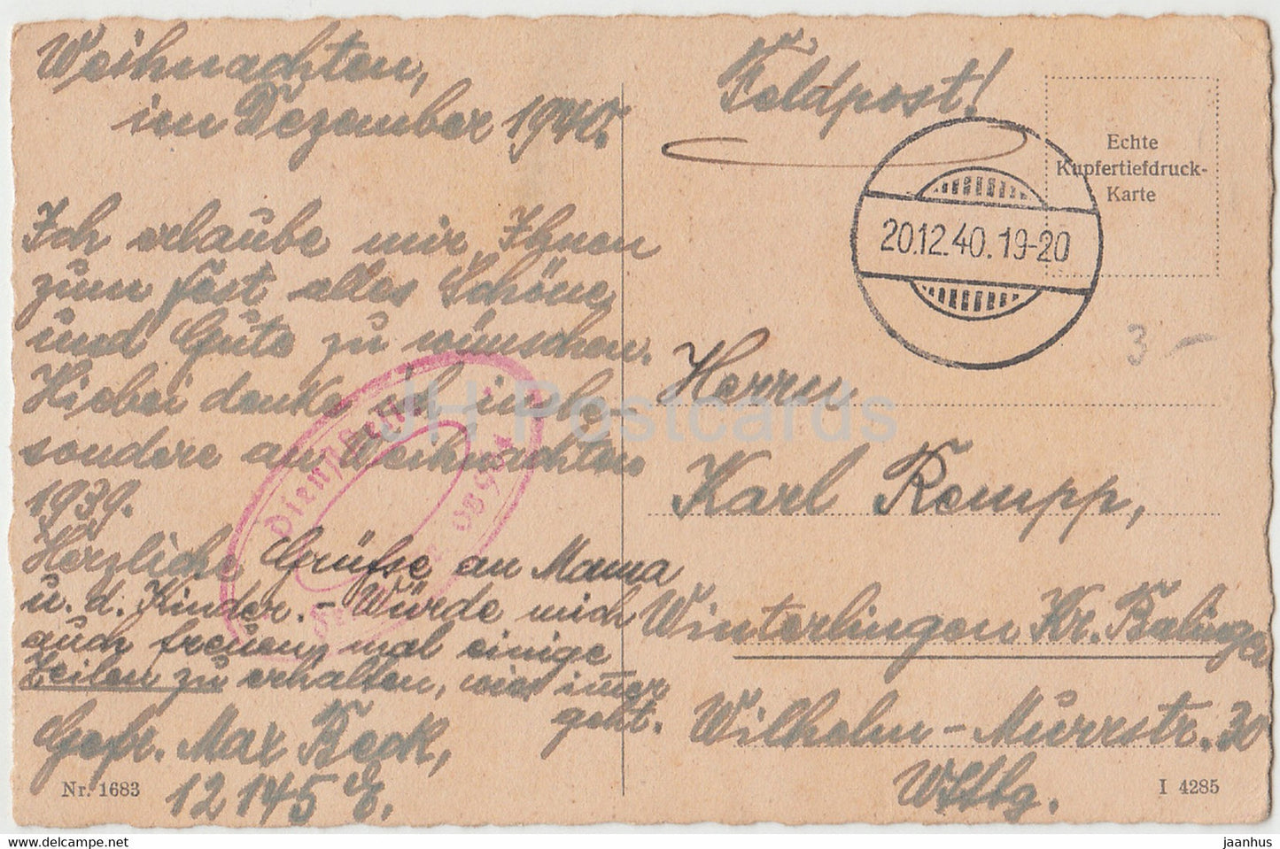 Christmas Greeting Card - Herzlichen Weihnachtsgruss - girl - tree - Feldpost 1683 - old postcard - 1940 Germany - used