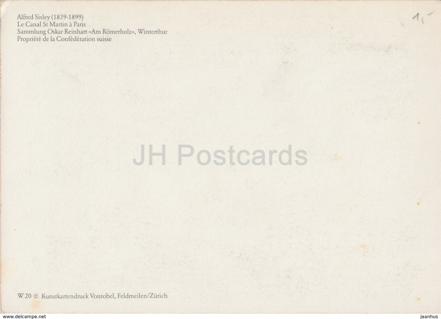 painting by Alfred Sisley - Le Canal St Martin a Paris - boat - art - Switzerland - unused