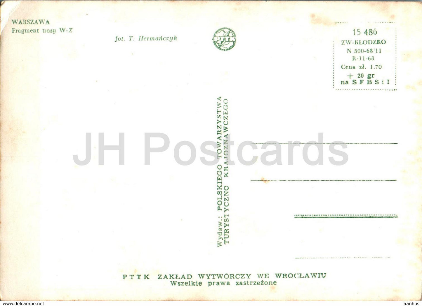 Warszawa - Varsovie - Fragment trasy WZ - partie de l'itinéraire - tram - carte postale ancienne - Pologne - inutilisé