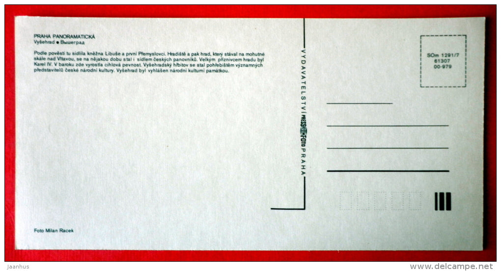 Vyshehrad - canoe - Prague - Praha - Czech Republic - Czechoslovakia - unused - JH Postcards