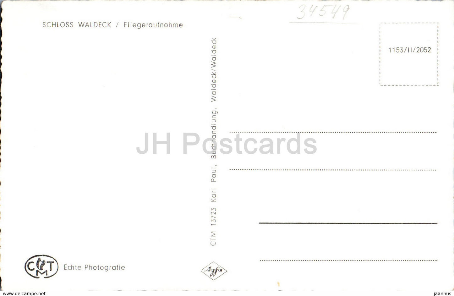 Schloss Waldeck - Fliegeraufnahme - castle - old postcard - Germany - unused