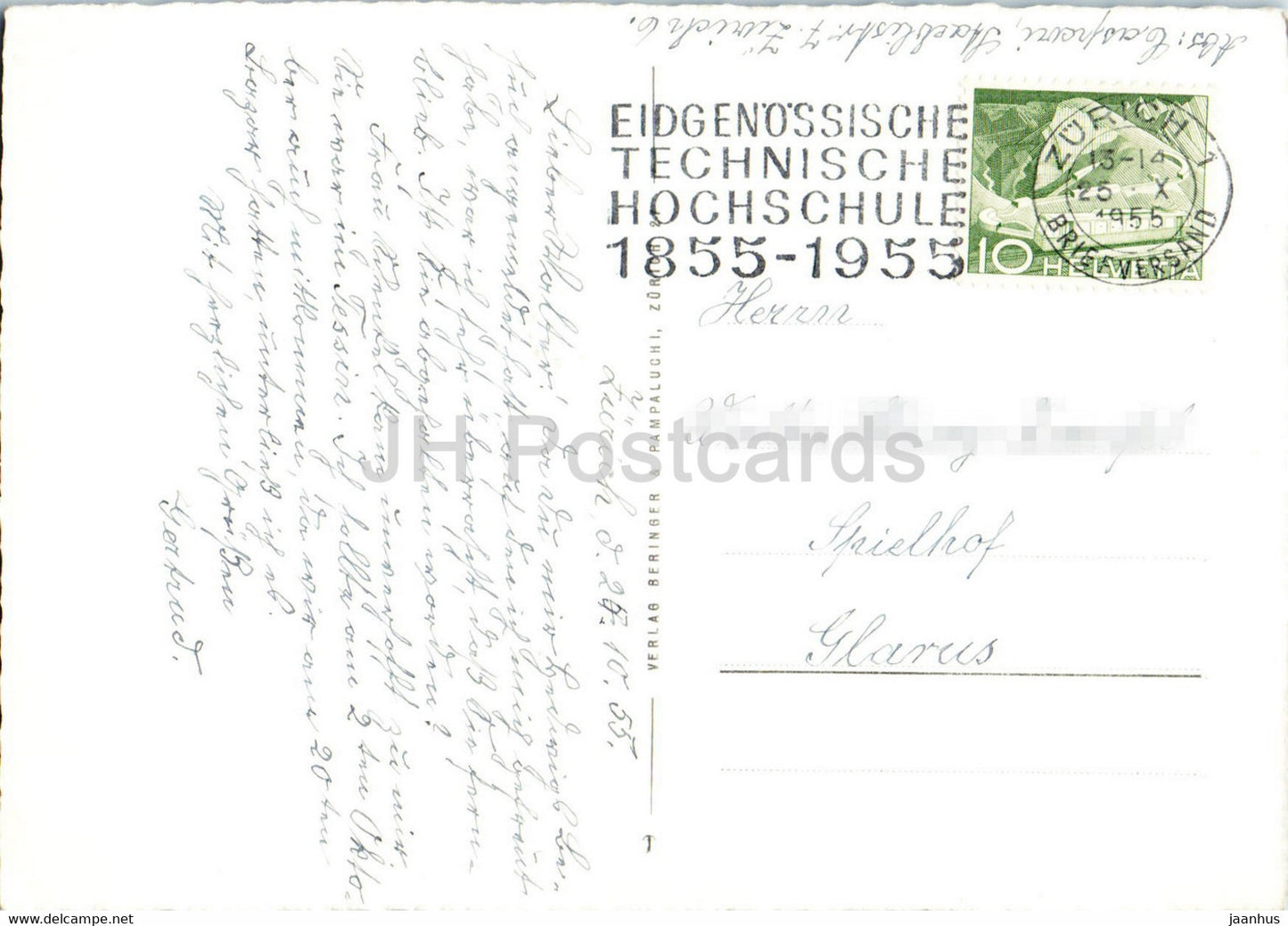 Zurich - Hans Waldmann Denkmal - Grossmunster - monument - horse - cathedral - 1955 - old postcard - Switzerland - used
