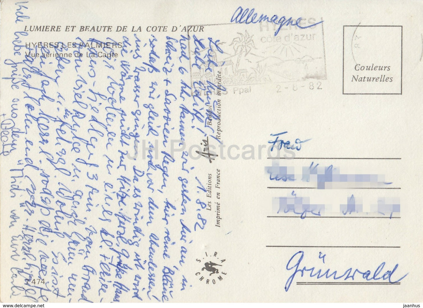 Hyeres Les Palmiers - Lumiere et Beaute de la Cote d'Azur - vue aerienne de La Capte - France - 1982 - used