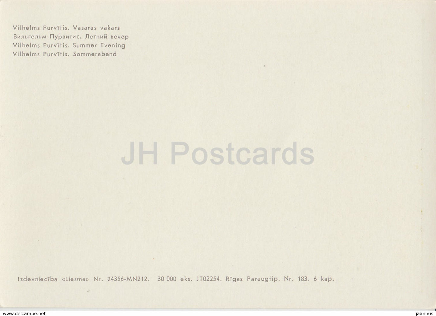 painting by Vilhelms Purvitis - Summer Evening - Latvian art - Latvia USSR - unused