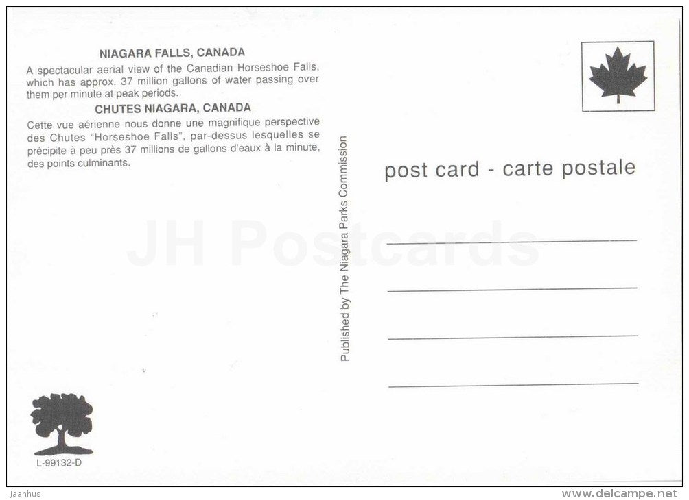 a spectacular aerial view - waterfall - Niagara Falls - Canada - unused - JH Postcards