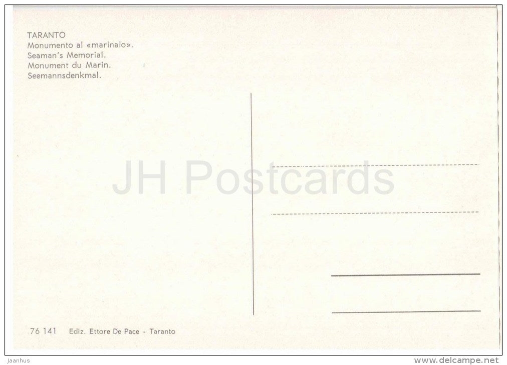 Monumento al marinaio - Seaman´s Memorial - bridge - Taranto - Puglia - 76 141 - Italia - Italy - unused - JH Postcards