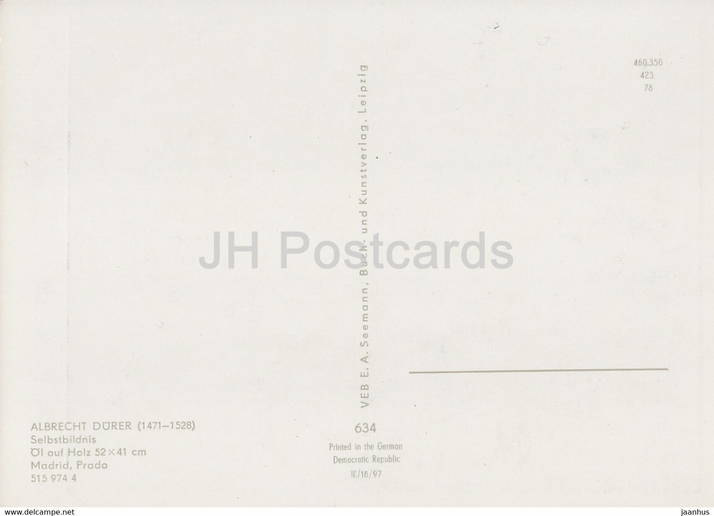 painting by Albrecht Durer - Selbstbildnis - Self Portrait - 634 - German art - Germany DDR - unused