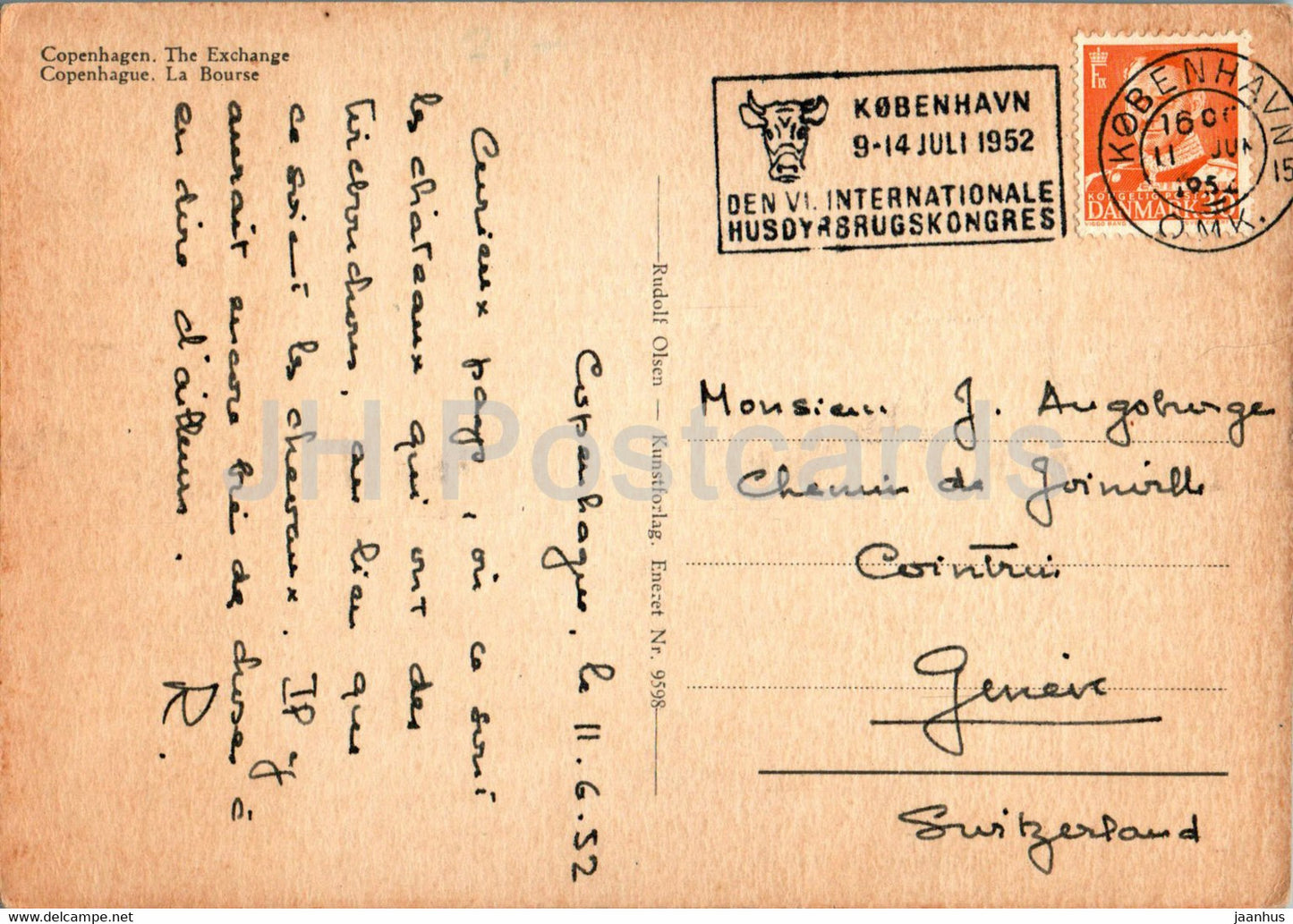 Copenhague - Copenhague - The Exchange - carte postale ancienne - 9598 - 1952 - Danemark - utilisé