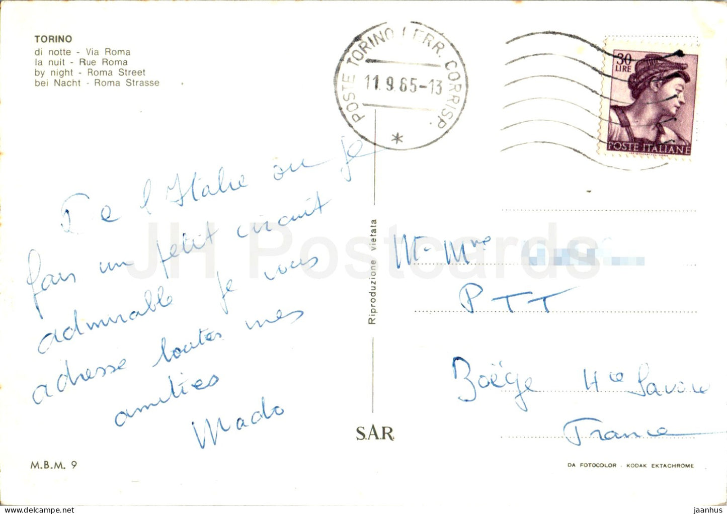 Torino - Turin - di notte - Via Roma - Rome street by night - 1965 - Italy - used