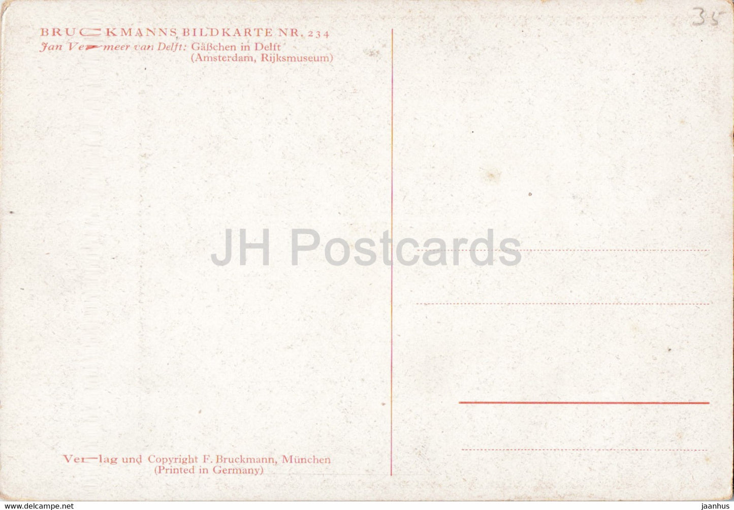 peinture de Jan Vermeer Van Delft - Gasschen à Delft - Maisons à Delft - Art hollandais - carte postale ancienne - Allemagne - inutilisé