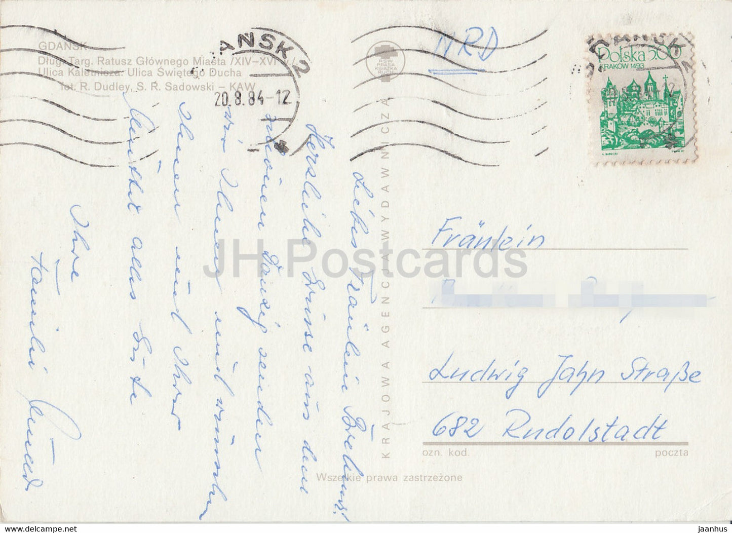 Gdansk - Marché - Hôtel de ville principal - rue Kaletnicza - rue Swietego Ducha - multiview - 1984 - Pologne - occasion