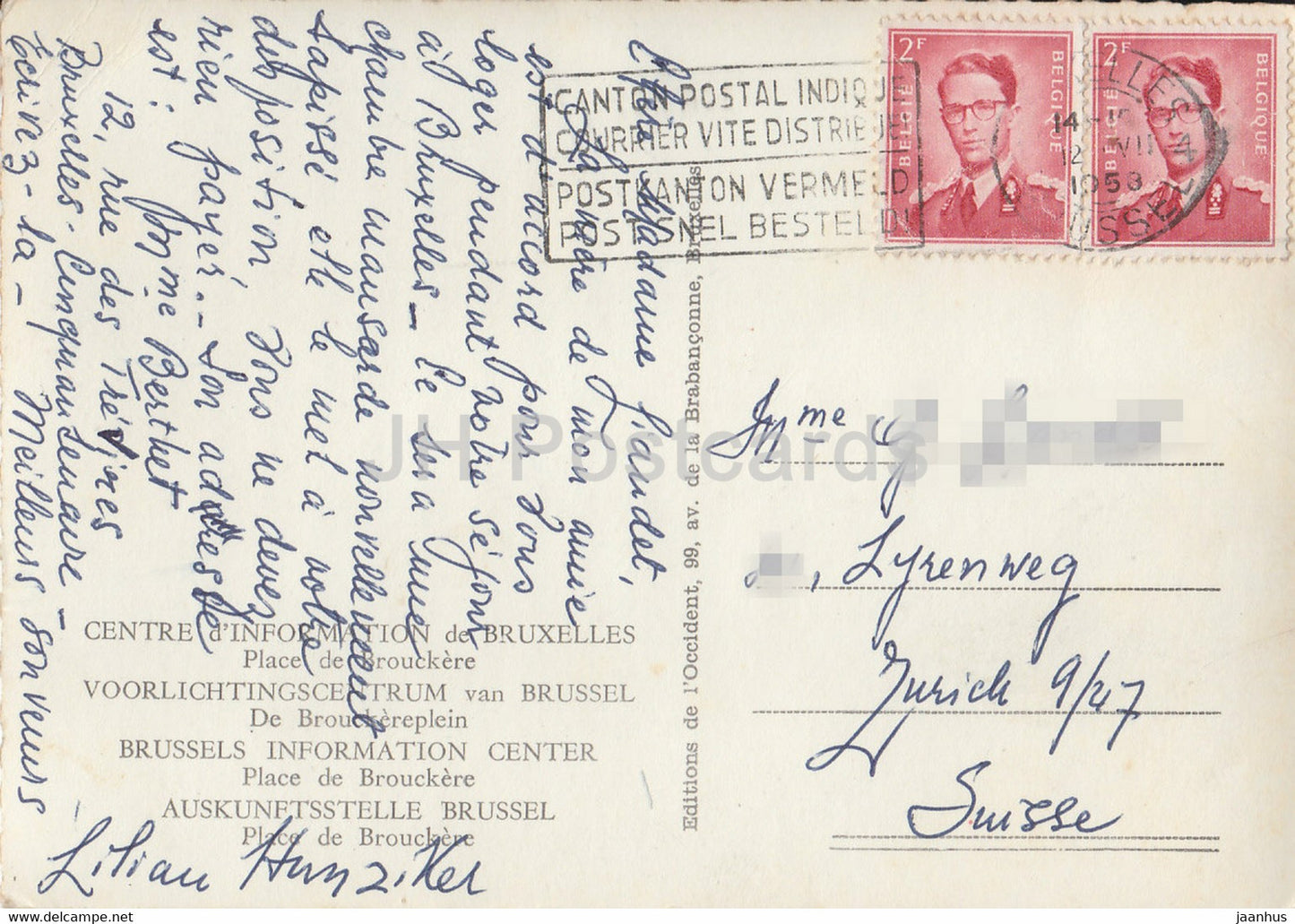 Centre d'Information de Bruxelles - Place de Brouckere - Informationszentrum - alte Postkarte - 1950er Jahre - Belgien - gebraucht