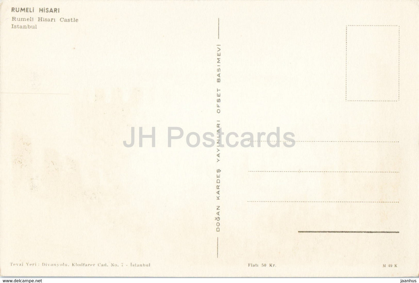 Istanbul - Château Rumeli Hisari - illustration - carte postale ancienne - Turquie - inutilisé