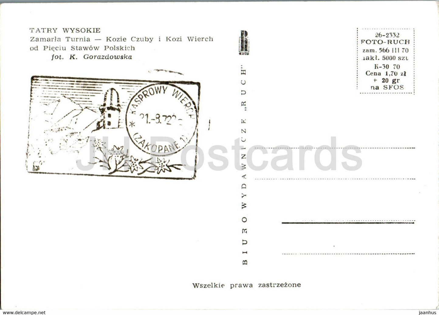 Tatry Wysokie - High Tatras - Zamarla Turnia - Kozie Czuby - Kozi Wierch - Poland - used