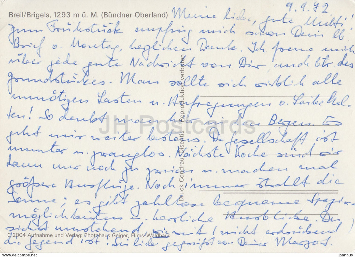 Breil Brigels 1293 m - Bundner Oberland - 1972 - Suisse - occasion