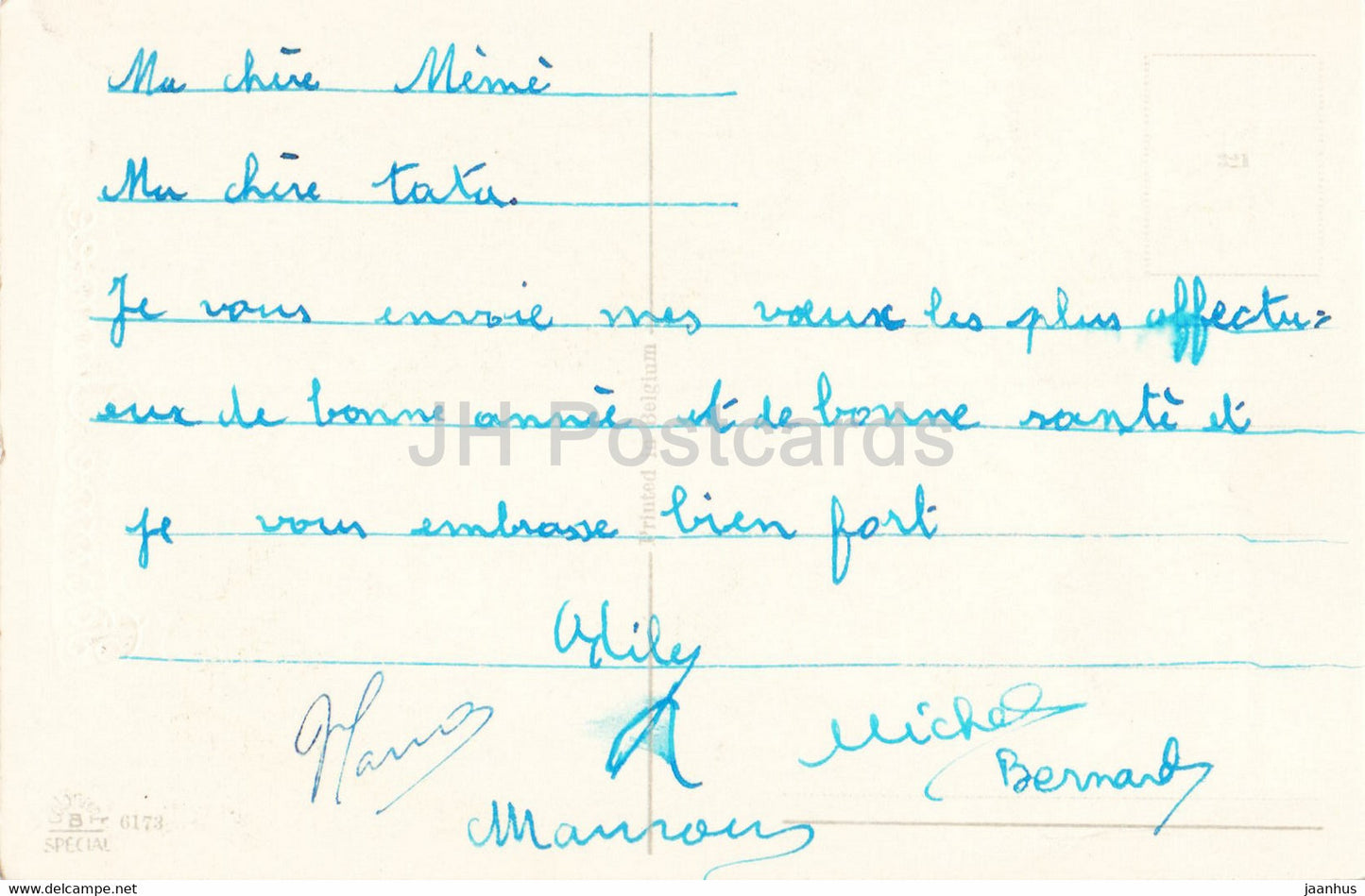 Birthday Greeting Card - Bonne Annee - gladiolus - flowers - 6173 - old postcard - 1952 - France - used