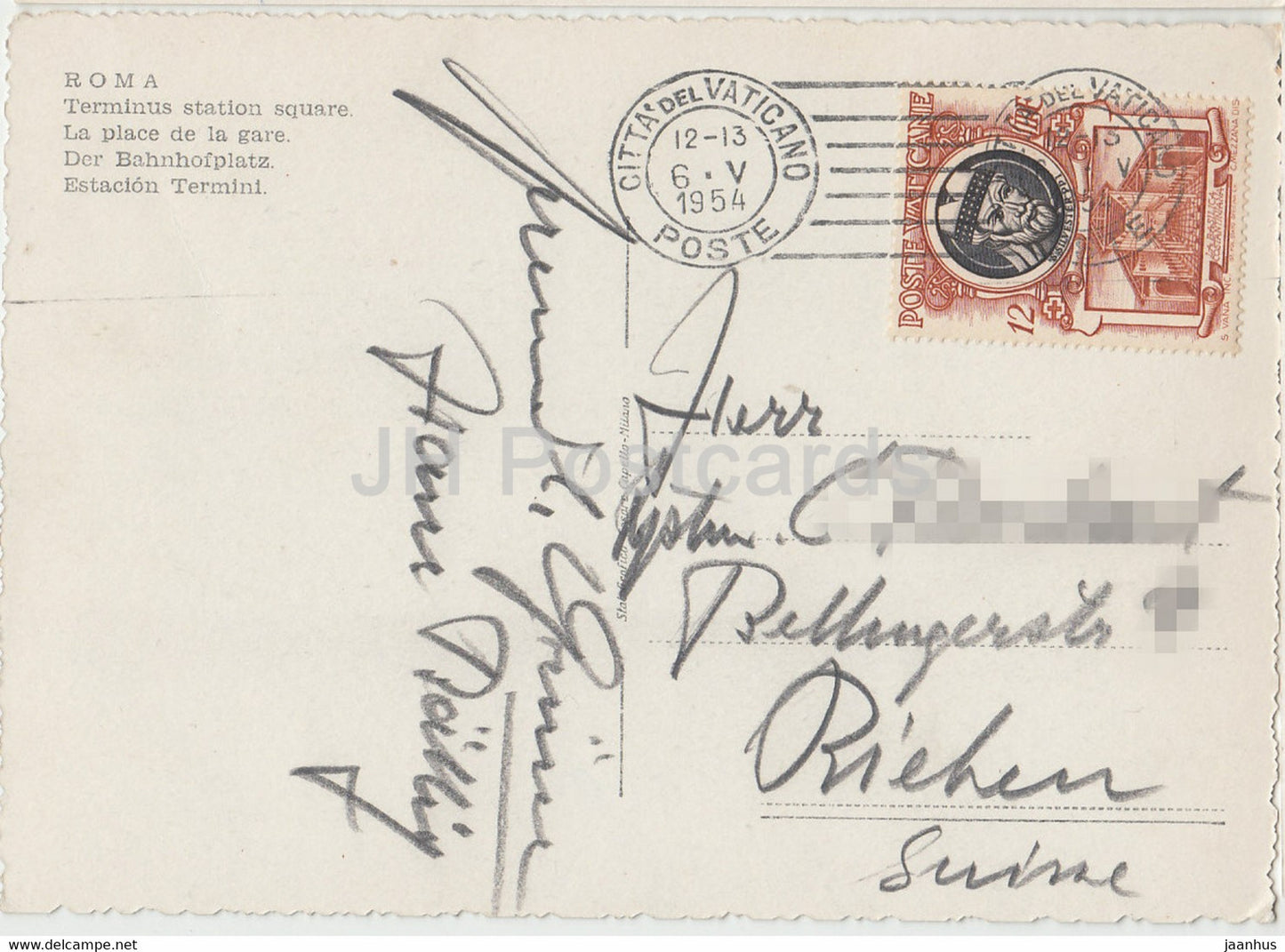 Roma - Rome - Stazione Termini - gare - bus - voiture - Place de la gare Terminus - 1954 - Italie - Italia - utilisé