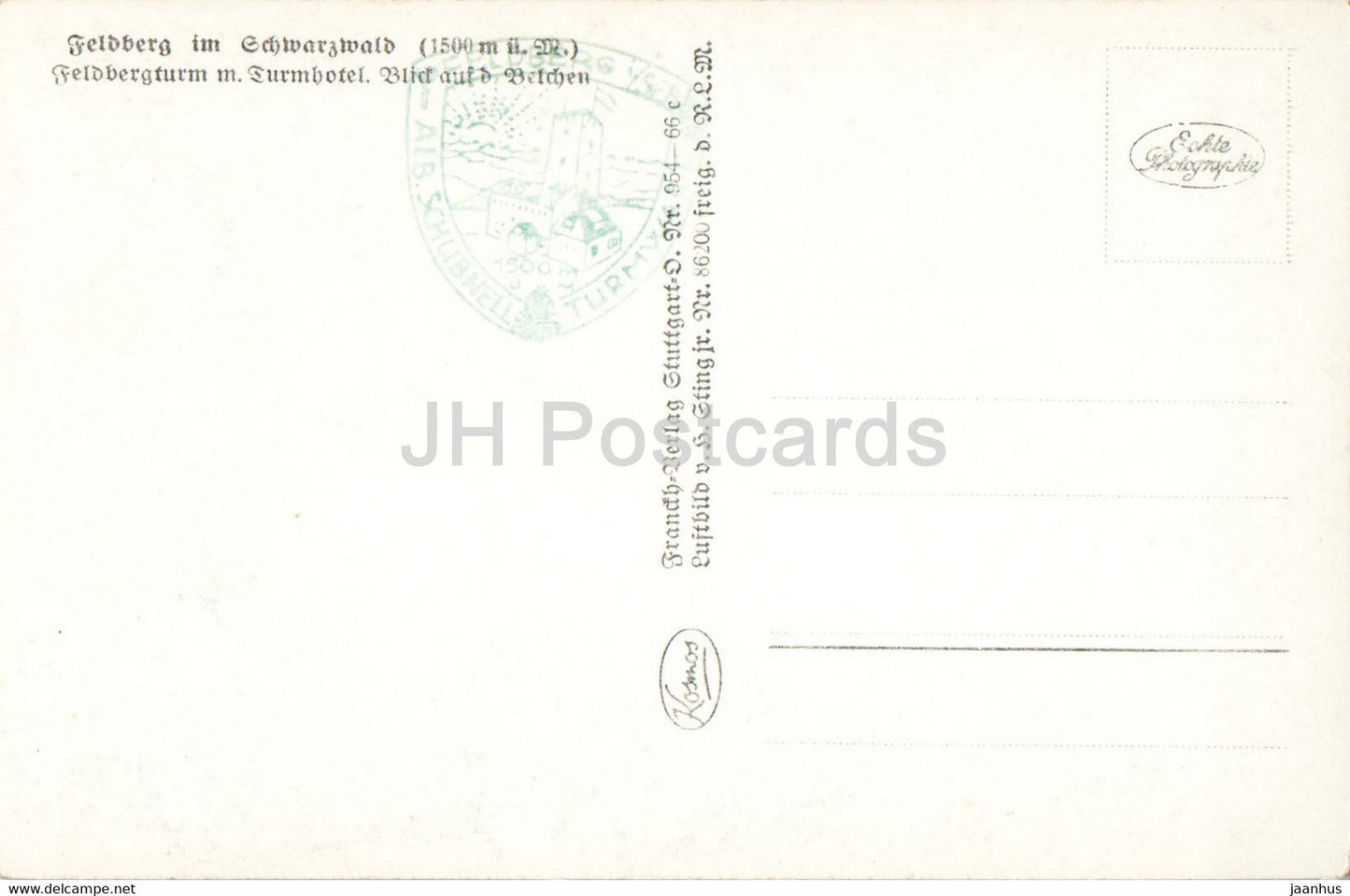 Feldbergturm mit Belchen vom Flugzeug aus - hotel - old postcard - Germany - unused