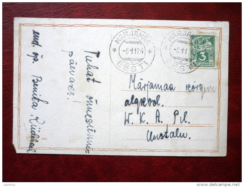 painting - sailing boot - seaside - 443 - circulated in 1924 - Estonia - used - JH Postcards