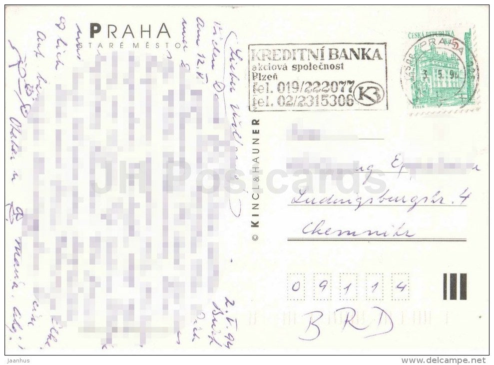 Praha - Prague - Stare Mesto - Czech Republic - used 1994 - JH Postcards
