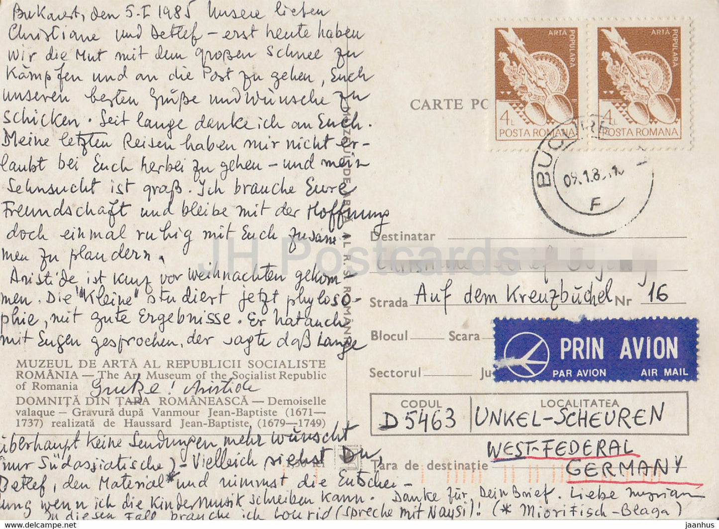 tableau de Jean Baptiste Vanmour - Demoiselle Valaque - Art français - 1985 - Roumanie - occasion