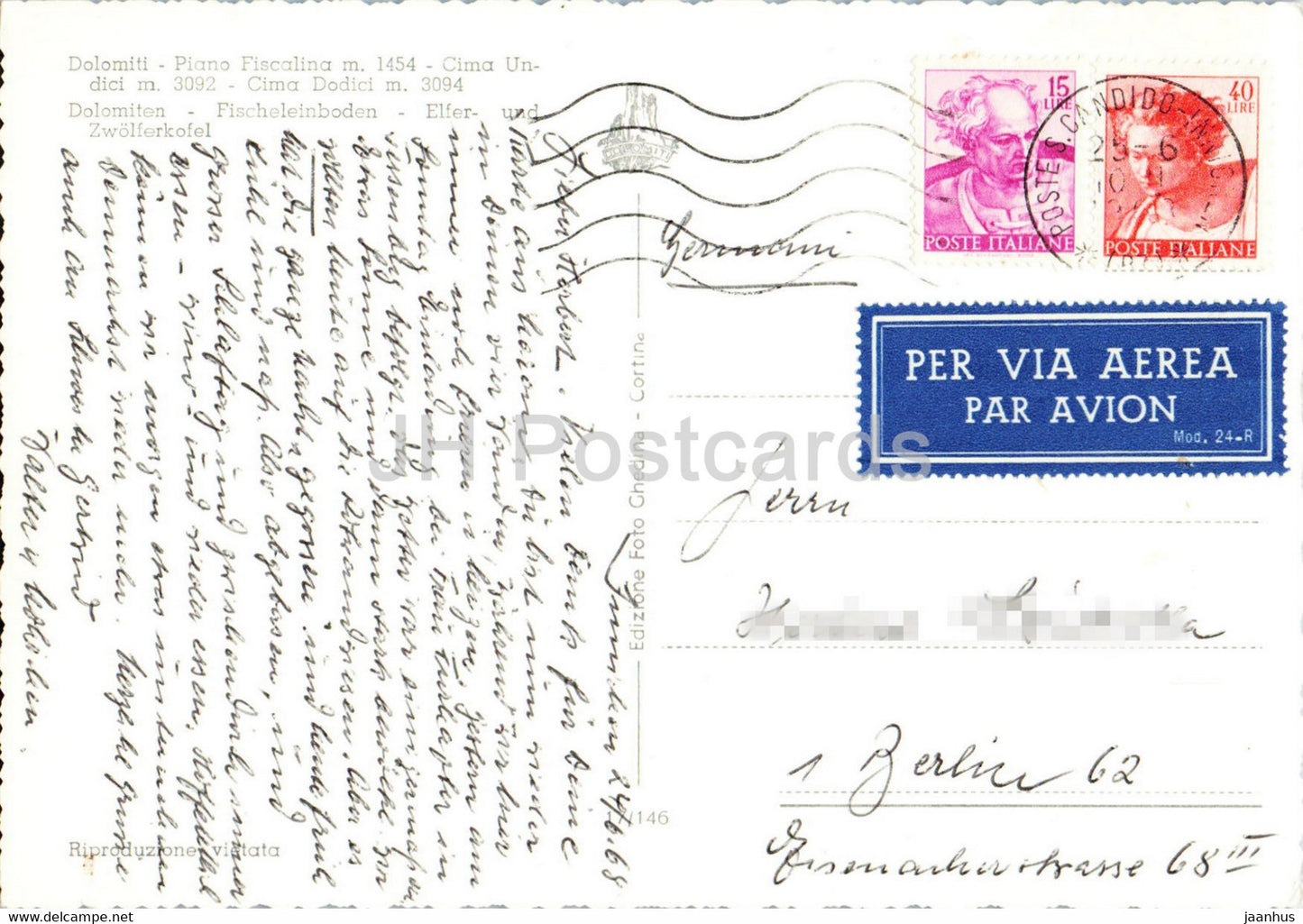 Dolomiti - Piano Fiscalina 1454 m - Cima Undici - Cima Dodici - 1968 - Italien - gebraucht