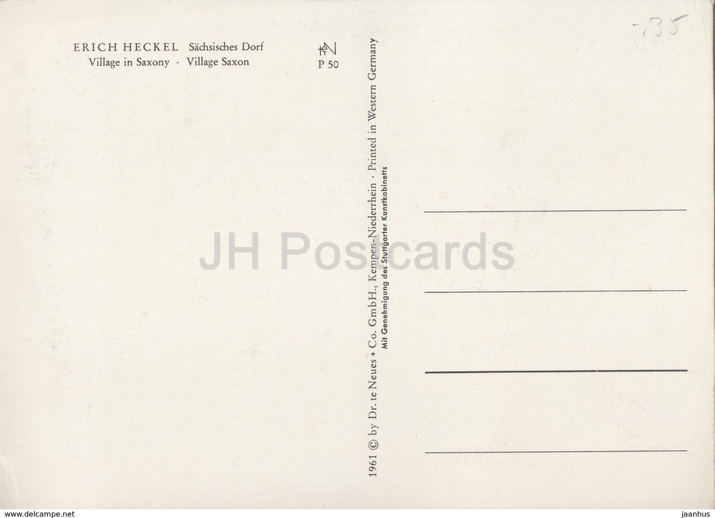 painting by Erich Heckel - Sachsisches Dorf - Village in Saxony - German art - 1961 - Germany - unused