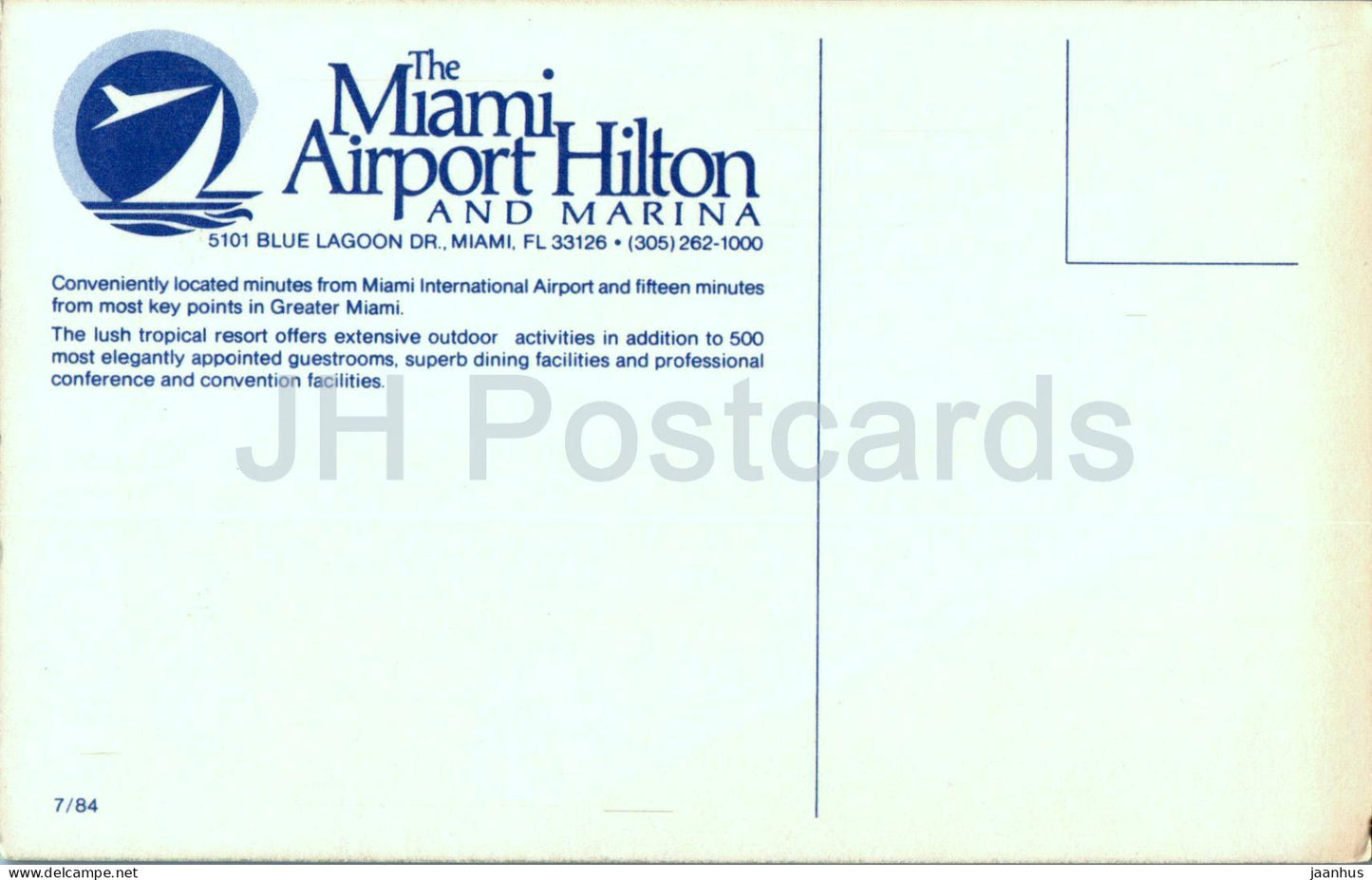 The Miami Airport Hilton and Marina - 7/84 - USA - inutilisé