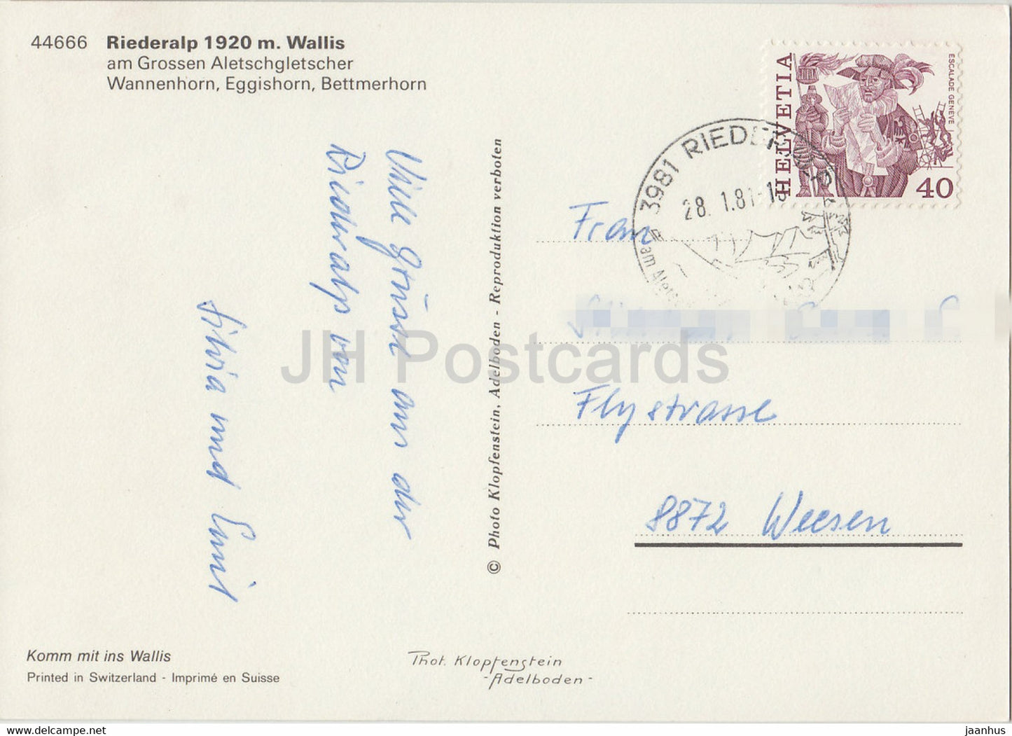 Riederalp 1920 m am Grossen Aletschgletscher - Wannenhorn - Eggishorn - Bettmerhorn - 44666 - 1981 - Suisse - d'occasion