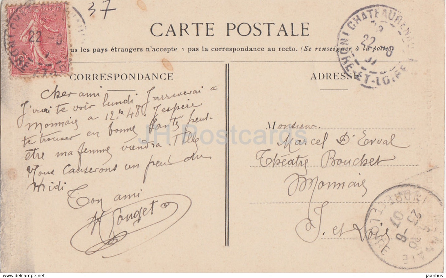 Chateaurenault - Porte du Chateau - castle - old postcard - 1907 - France - used