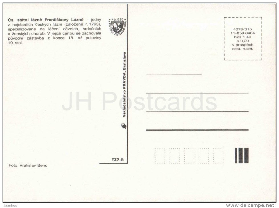 Františkovy Lazne - Czechoslovakia - Czech - unused - JH Postcards