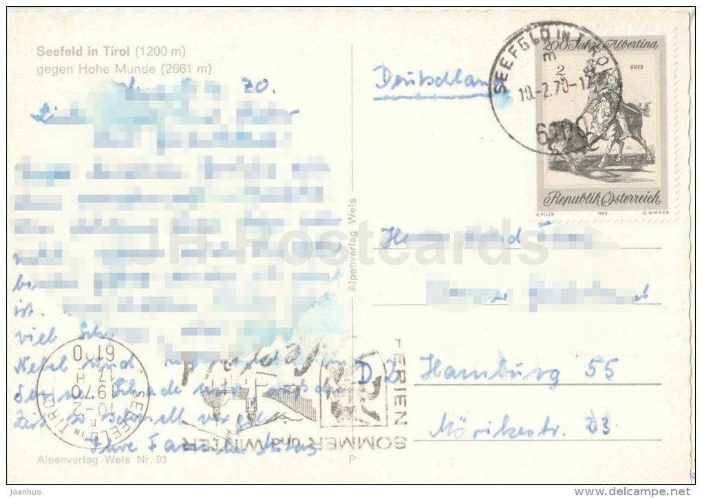 Seefeld in Tirol , 1200 m gegen Hohe Munde , 2661 m - Austria - used 1970 - JH Postcards